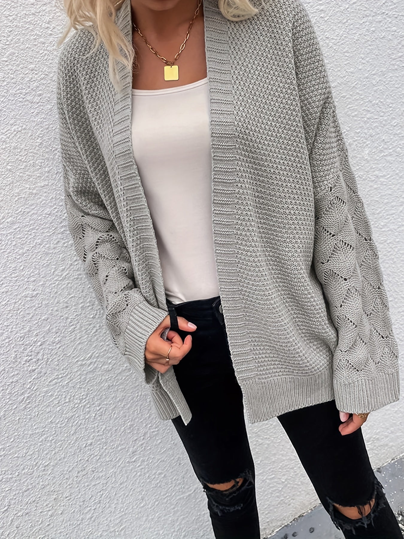 Women's Plus Size Open Front Knitted Cardigan