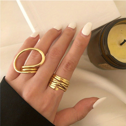 2 Pcs Geometric Twist Open Joint Ring Set For Women