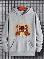 Cartoon Bear Print Hoodie for Men Casual Graphic Pullover Hooded Sweatshirt