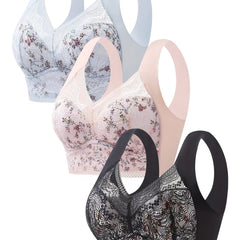 3pcs Lace Wireless Bras Push Up Seamless Bra Women's Lingerie