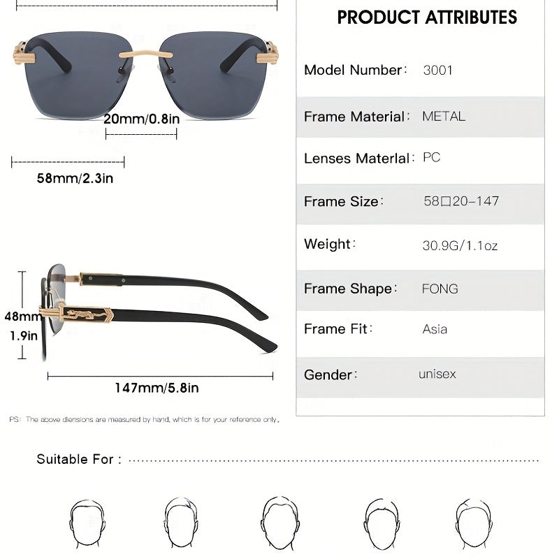 Ombre Lens Rimless Sunglasses Metal Leopard Decor UV400