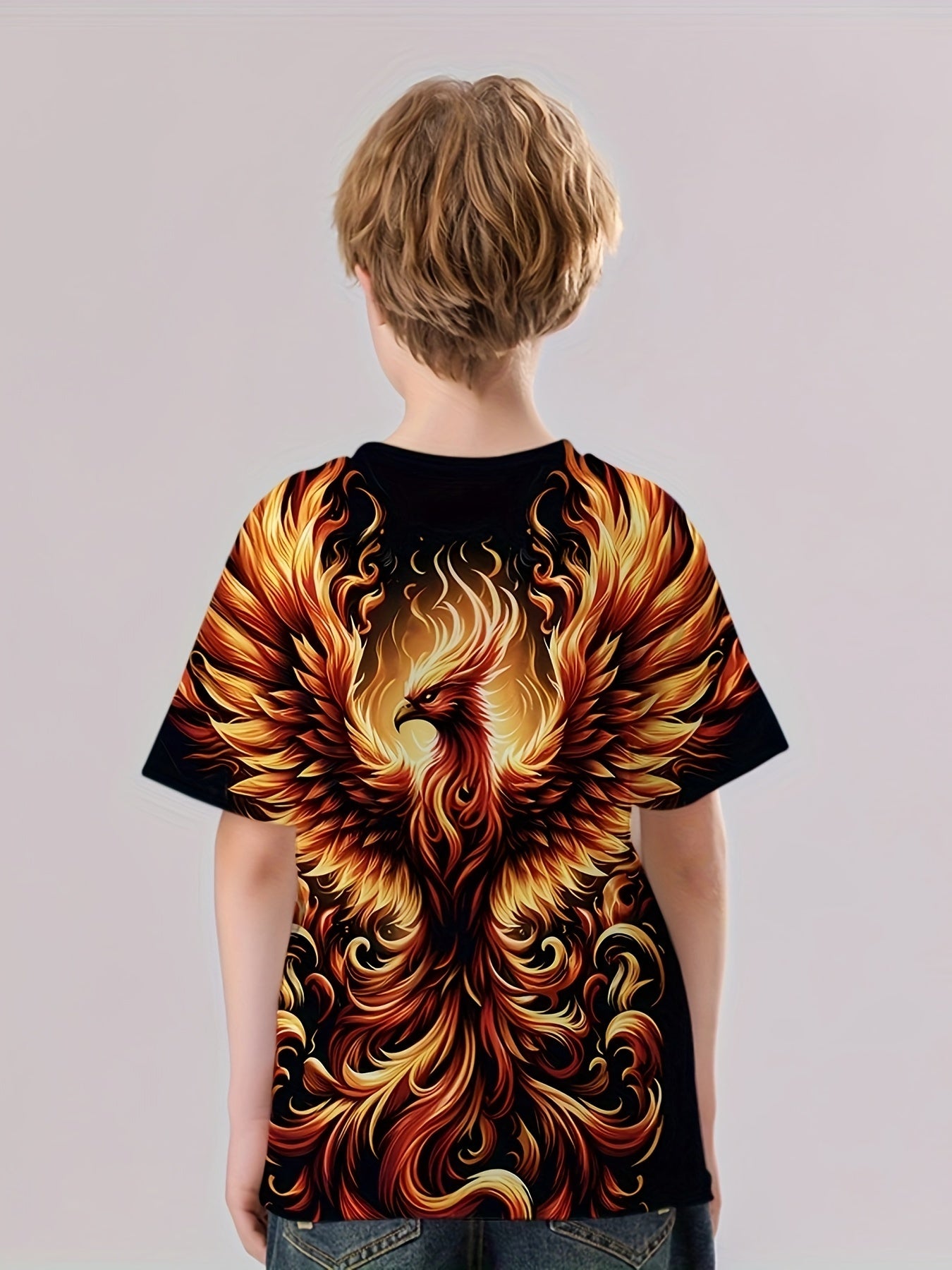 Phoenix 3D Print Boy's Tee Short Sleeve Comfortable Summer Sport
