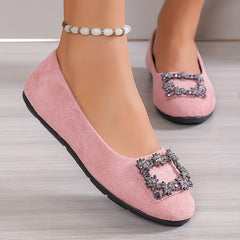 Women's Rhinestone Square Buckle Soft Ballet Flats