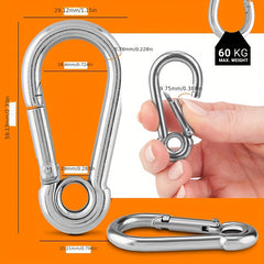 4pcs Heavy Duty 304 Stainless Steel Carabiner Clips 6.05cm 60kg Load Capacity