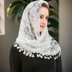 JOANSHRINE Rose Lace Sheer Bridal Veil Headscarf for Weddings Bridesmaids