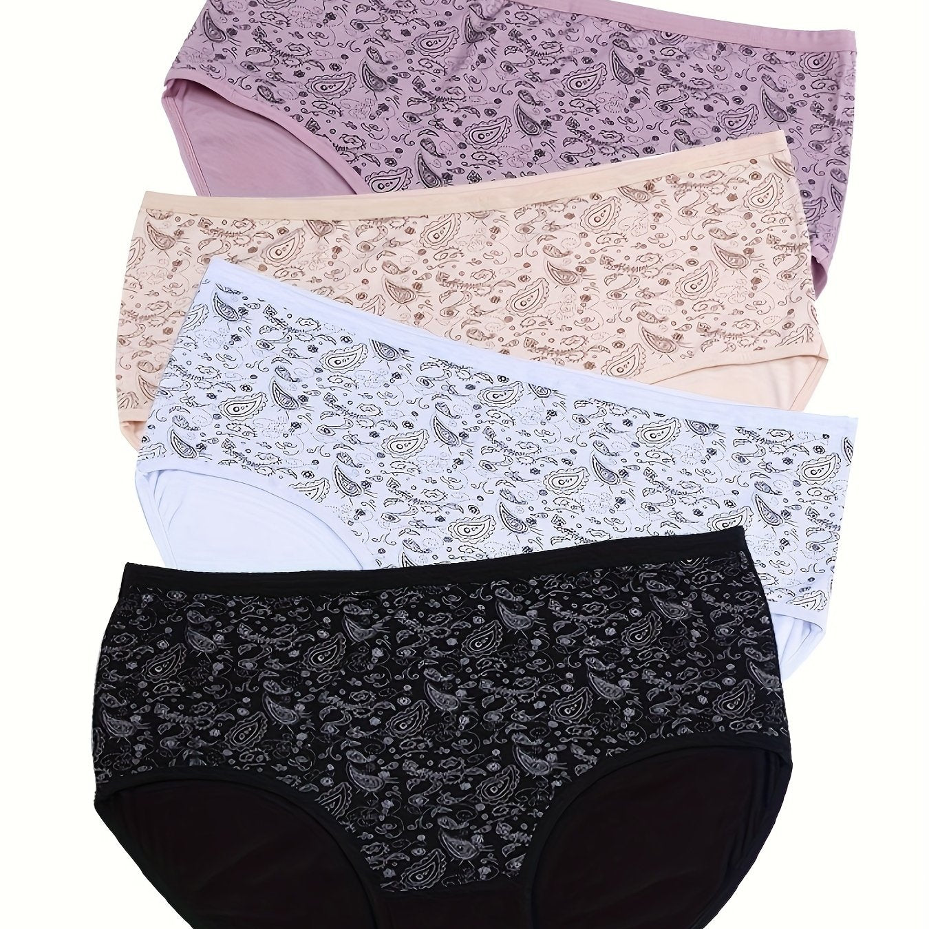 4 Pack Plus Size Boho Panties Set Women's Plus Paisley Print Underwear