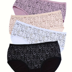 4 Pack Plus Size Boho Panties Set Women's Plus Paisley Print Underwear