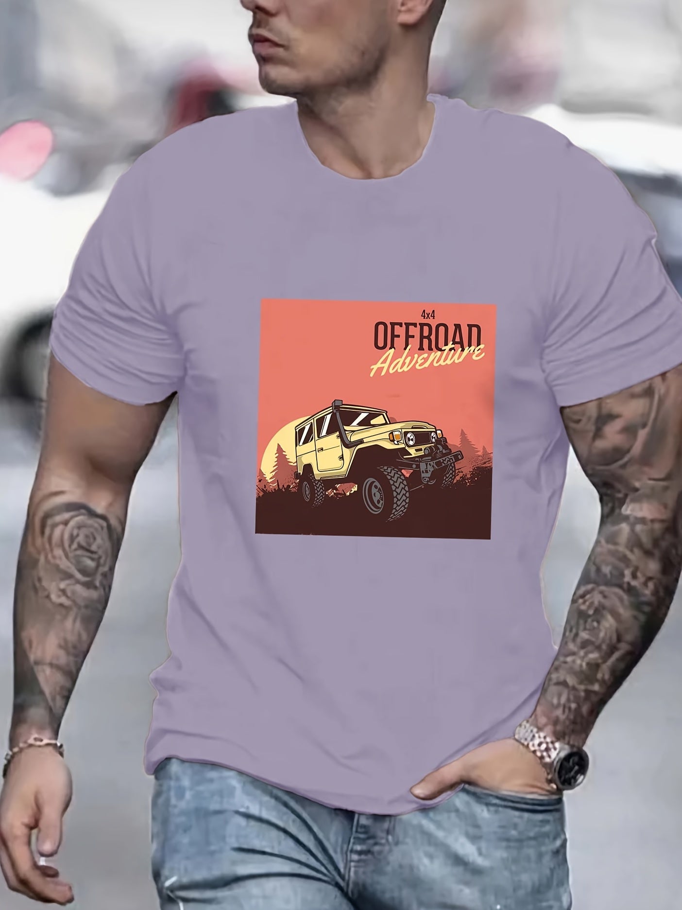 Men's Retro Car Print Graphic T-shirt for Summer