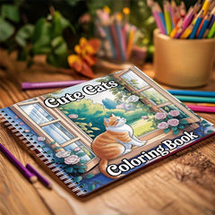 Spiral Coil Cat Coloring Book 22 Pages Thick Paper Adult Anxiety Relief Activity