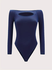 Off Shoulder Cut Out Bodysuit Long Sleeve Slim Fit Casual Bodysuit