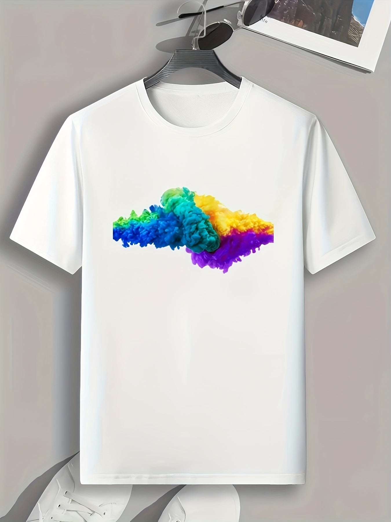 Colorful Smoke Print Men's Comfy T shirt for Outdoor Summer