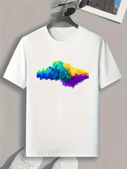 Colorful Smoke Print Men's Comfy T shirt for Outdoor Summer