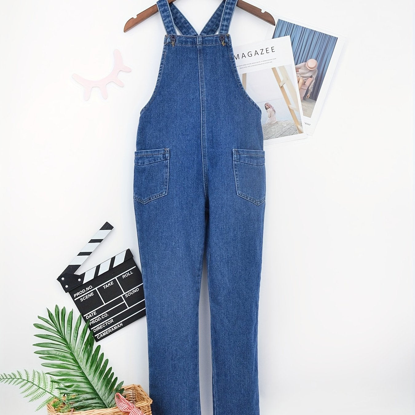 Girls' Full Length Denim Overalls with Pockets