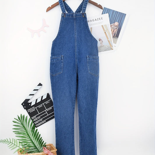 Girls' Full Length Denim Overalls with Pockets