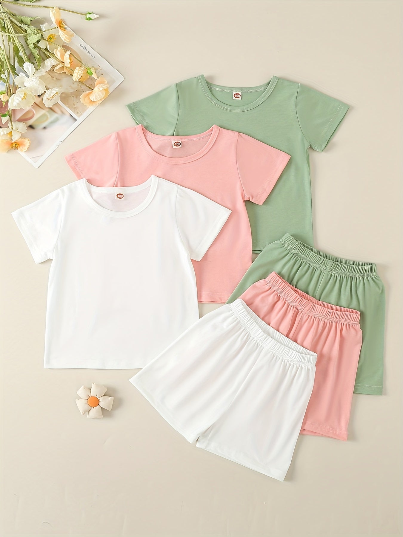 Girls' Casual Shorts & Tees Sets Elastic Waist Shorts Kids Sports Clothes