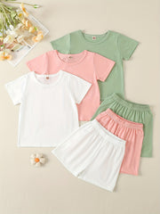 Girls' Casual Shorts & Tees Sets Elastic Waist Shorts Kids Sports Clothes