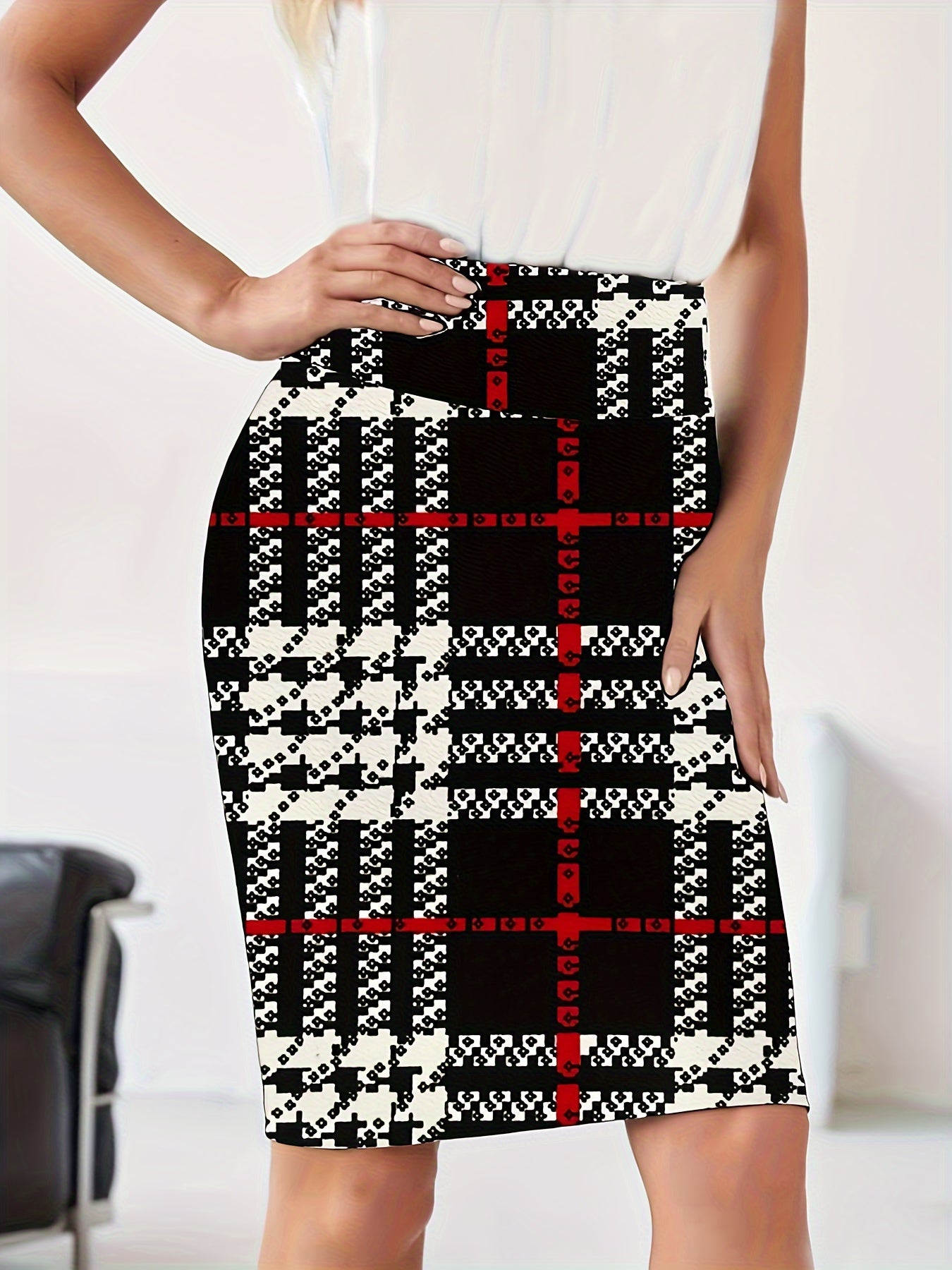 Plaid Print High Waist Pencil Skirt