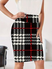 Plaid Print High Waist Pencil Skirt