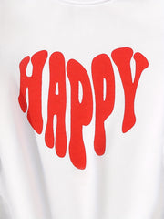 Girls Hoodie Letter HAPPY Heart Print Pullover Sweatshirt