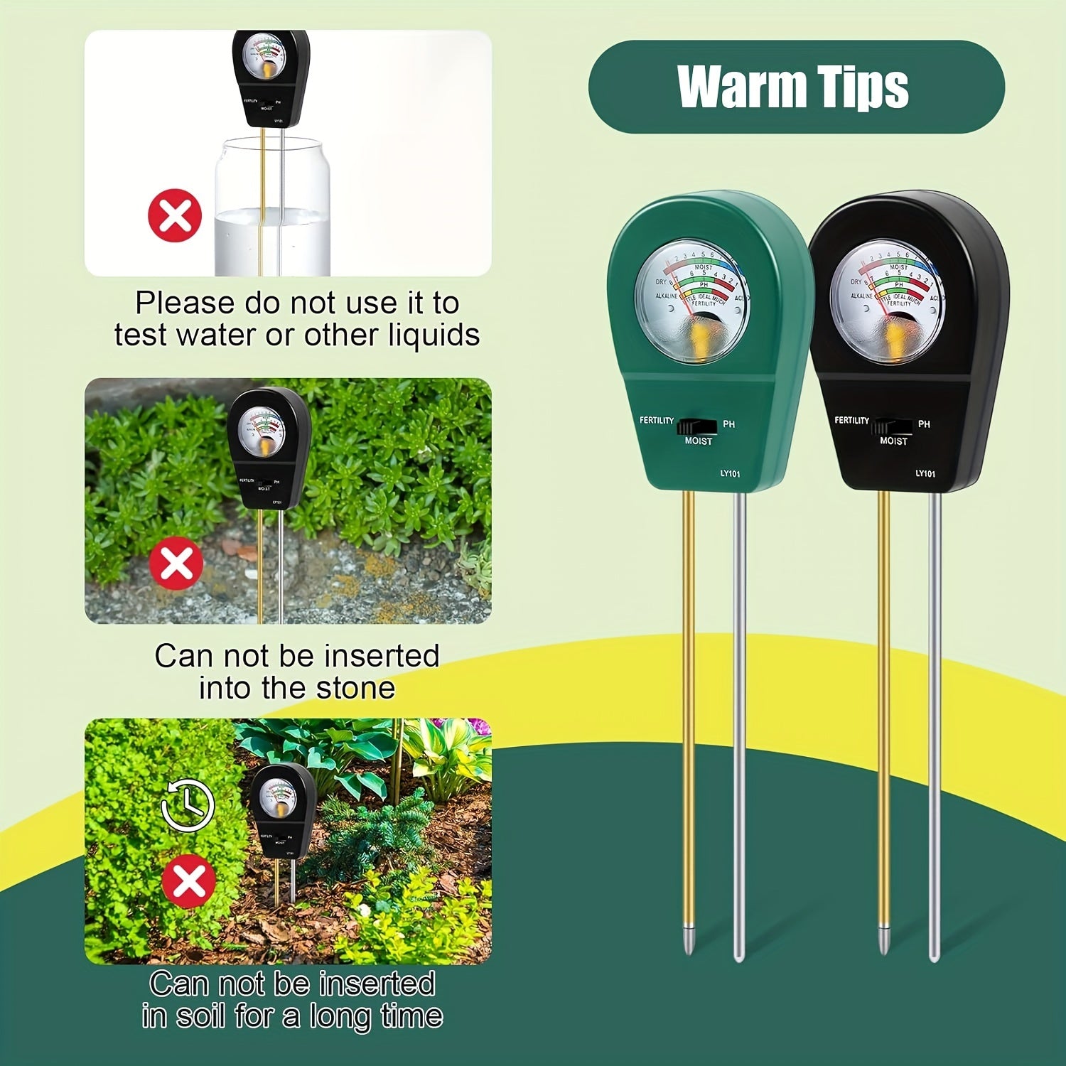 3-in-1 Soil Tester: Moisture, Health, pH Meter for Plants