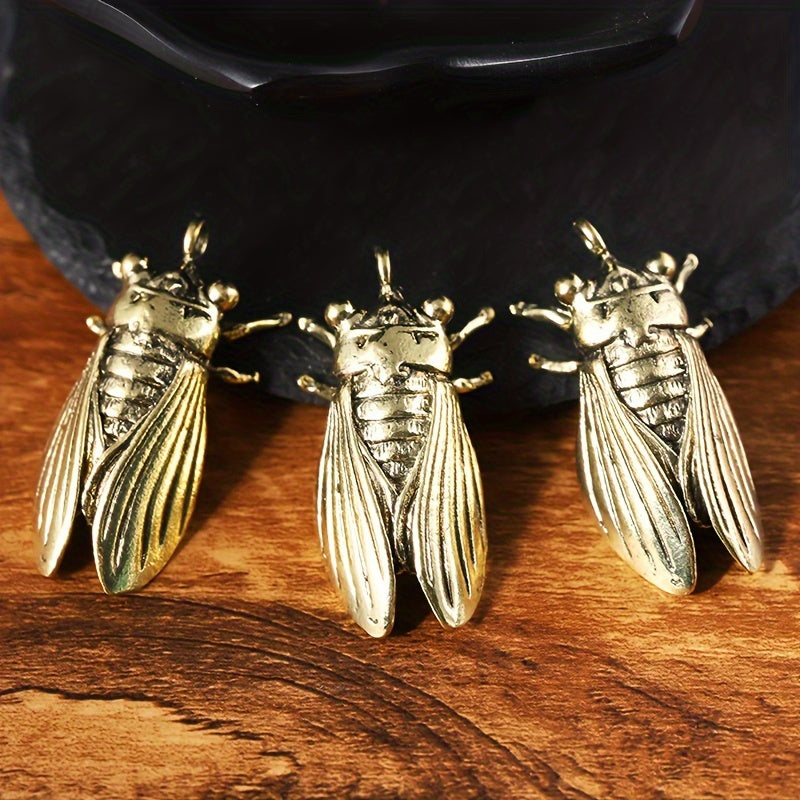 Brass Cicada Casting Statue Mini Animal Metal Figurine Keychain Ornament