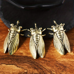 Brass Cicada Casting Statue Mini Animal Metal Figurine Keychain Ornament