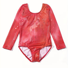 Girl's Horse Pattern Gymnastics Tights Long Sleeve Leotard