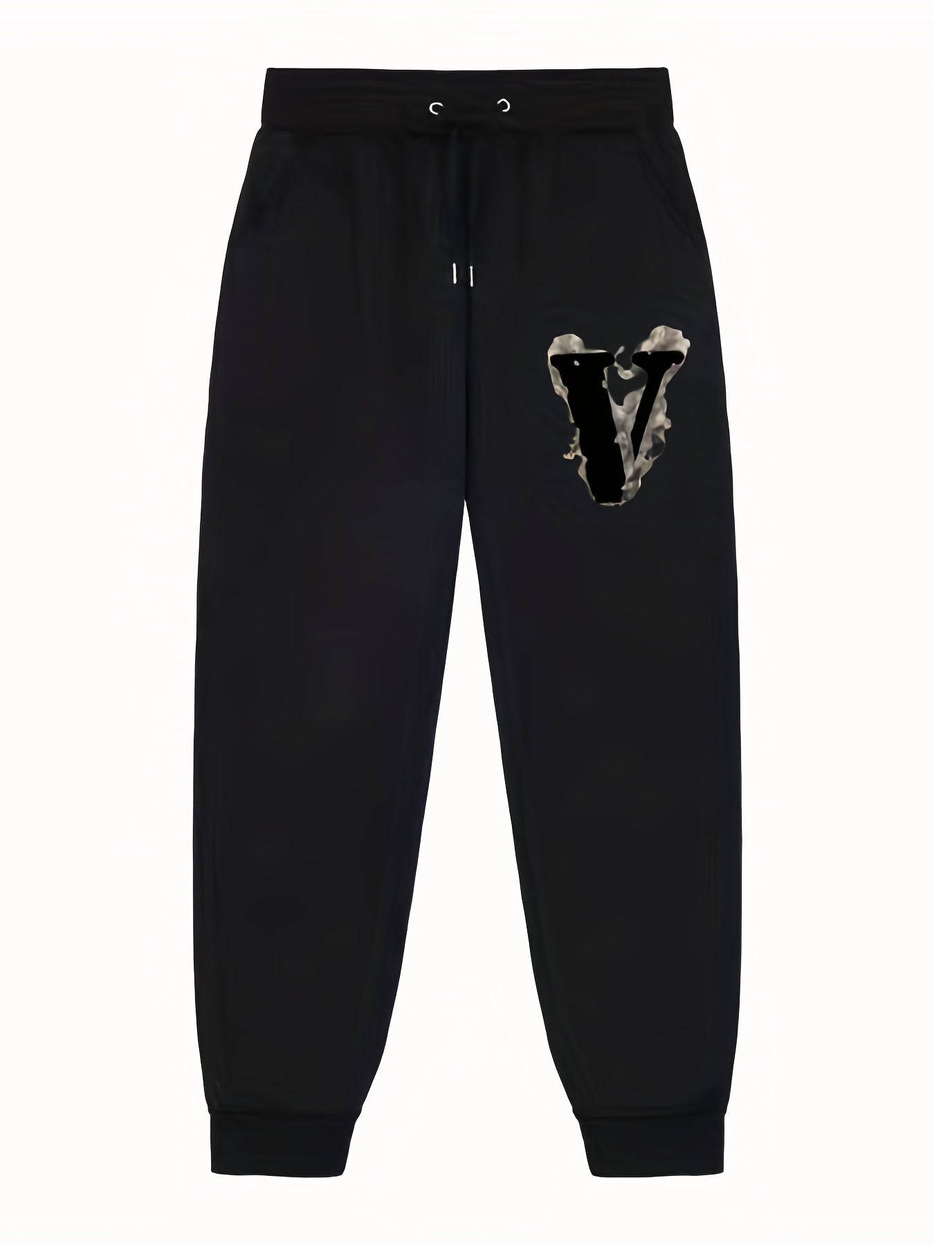V Pattern Print Men's Pants Drawstring Comfy Active Stretch Trousers