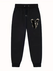 V Pattern Print Men's Pants Drawstring Comfy Active Stretch Trousers