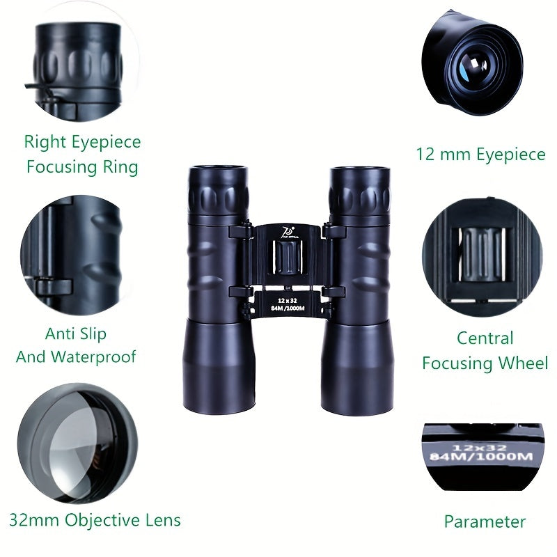 12x32 Compact HD Portable Binoculars for Bird Watching Travel