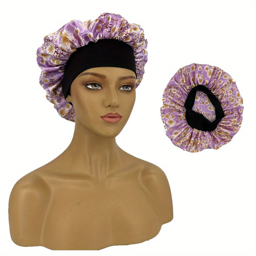 Floral Print Satin Bonnet Hair Cap for Women