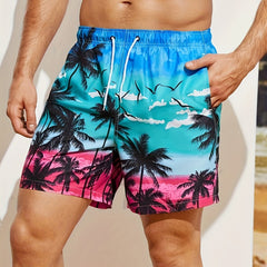 Coconut Tree Pattern Print Men's Swim Trunks Quick Dry Beach Shorts