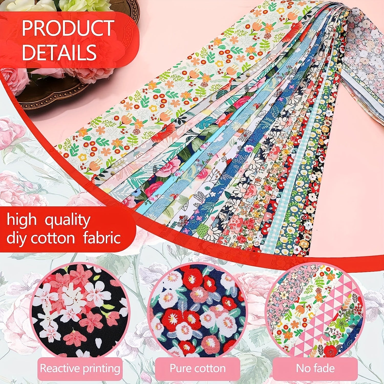 40pcs Patchwork Fabric Multicolor Cotton Sewing Quilting Material DIY