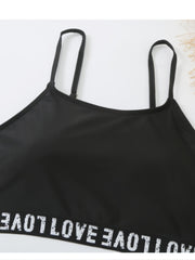 Letter Tape Crop Cami Top & Underwear Bikini Set