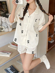 Number Print Lounge Set Top & Shorts Women's Loungewear