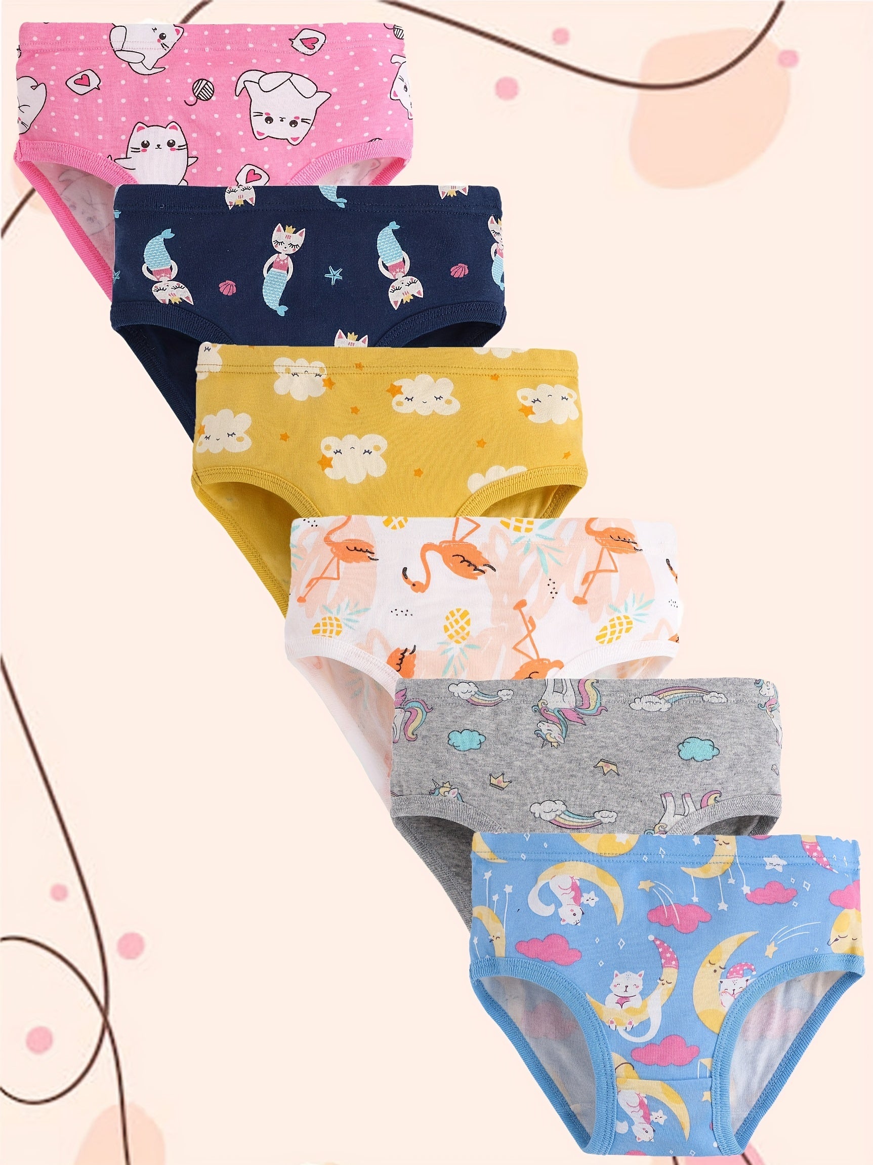 6pcs Girl's Triangle Panties Multiple Colors Elastic Waist Shorts 100 Cotton