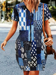 Casual Dress Women's Plus Short Sleeve V Neck Zipper Dress