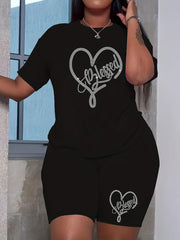 Blessed Letter Print 2-Piece Set T-shirt & Bodycon Shorts Outfit
