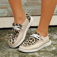 Leopard Print Canvas Lace-Up Sneakers for Women