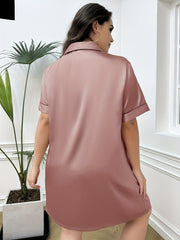 Nightdress Women's Plus Collared Button Up Short Sleeve Nightshirt