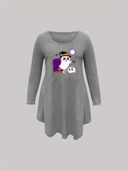 Plus Size Halloween Nightdress Women's Plus Skull & Ghost Print