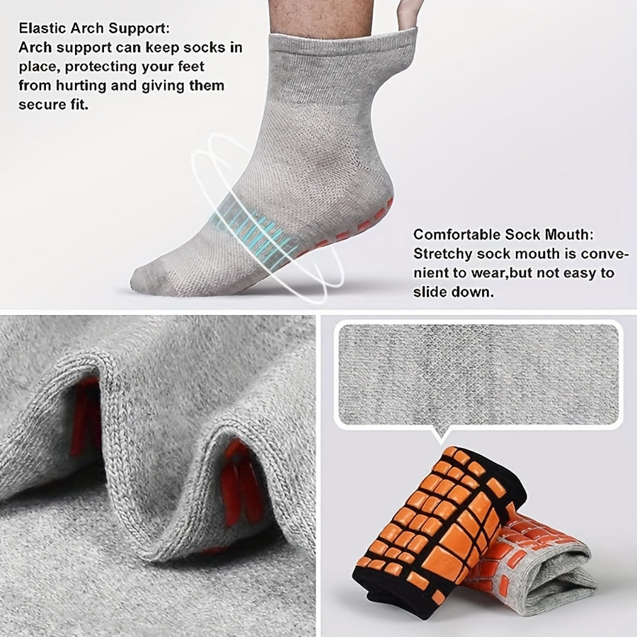 3 Pairs Men's Casual Non-Slip Yoga Socks, Warm Mid-Calf Cotton