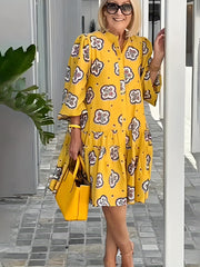 Tribal Print Puff Sleeve Smock Dress