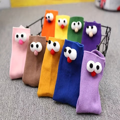 6pairs Girls Kids Cartoon 3D Eye Doll Novelty Funny Socks