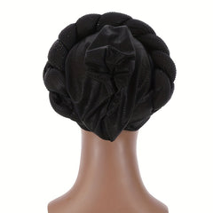 Twist Braided Turban Cap Rhinestone Decor Big Head Wrap Hijab Hats
