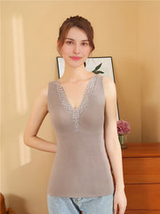 Women's V Neck Thermal Tank Top with Built-in Bra