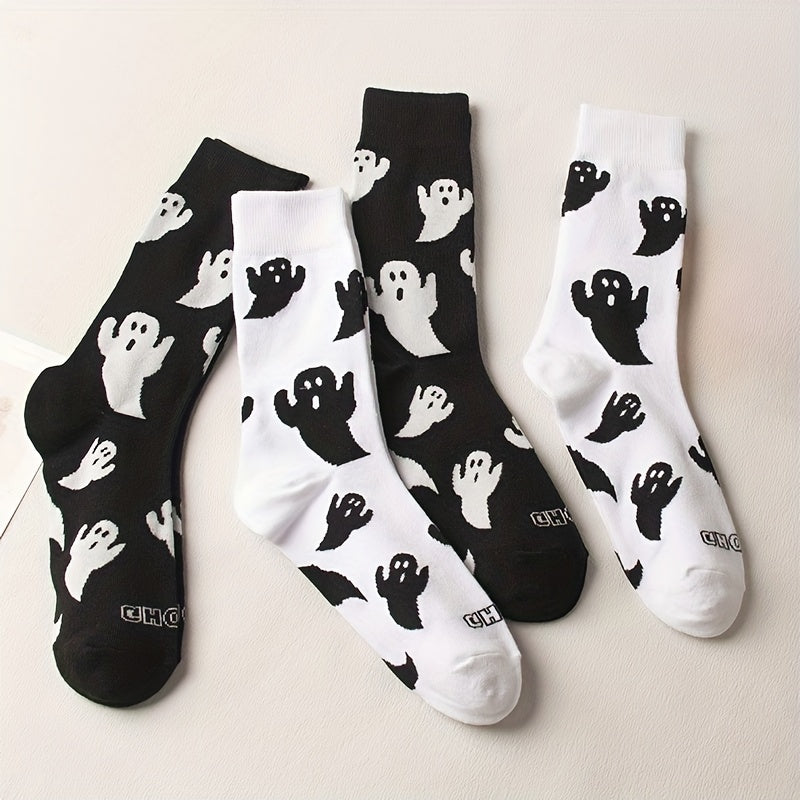 4 Pairs Cartoon Ghost Print Socks Women's Stockings