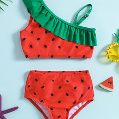 2pc Watermelon & Strawberry Ruffled Cami Top & Shorts Swimsuit Set