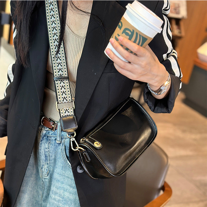 Soft Cowhide Small Square Bag with Wide Shoulder Strap