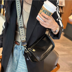 Soft Cowhide Small Square Bag with Wide Shoulder Strap
